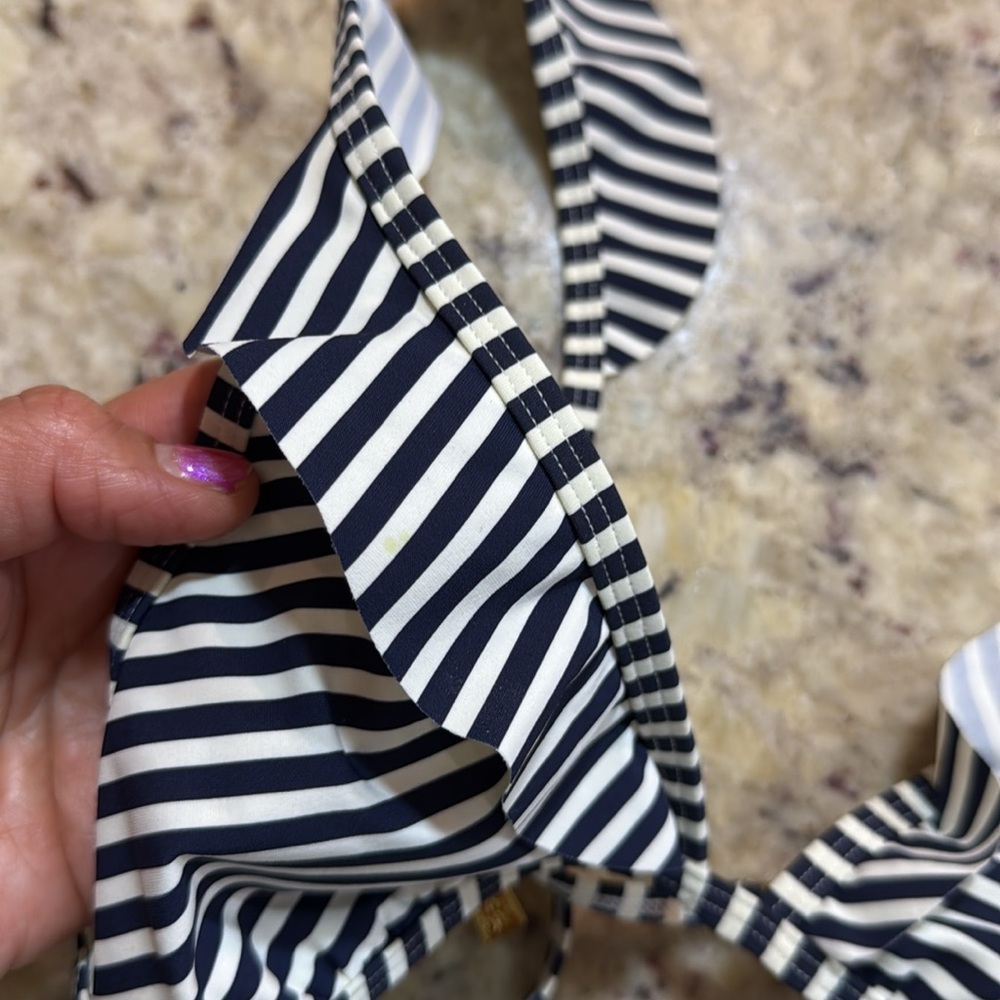 Tory Burch Striped Ruffle Triangle Bikini Top blue/white Size XS - Picture 9 of 9